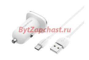 Блок питания автомобильный 1 USB Borofone BZ12A, Lasting power, 3A, пластик, QC3.0, кабель Type-C, цвет: белый