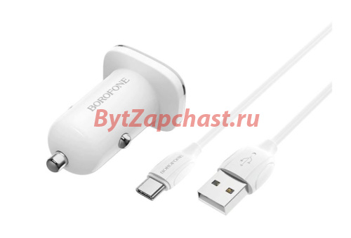 Блок питания автомобильный 1 USB Borofone BZ12A, Lasting power, 3A, пластик, QC3.0, кабель Type-C, цвет: белый артикул:6931474708700 - Фото1