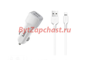 Блок питания автомобильный 2 USB HOCO Z23, Grand Style, 2400mA, soft touch, кабель 8 pin, цвет: белый (1/25/250)